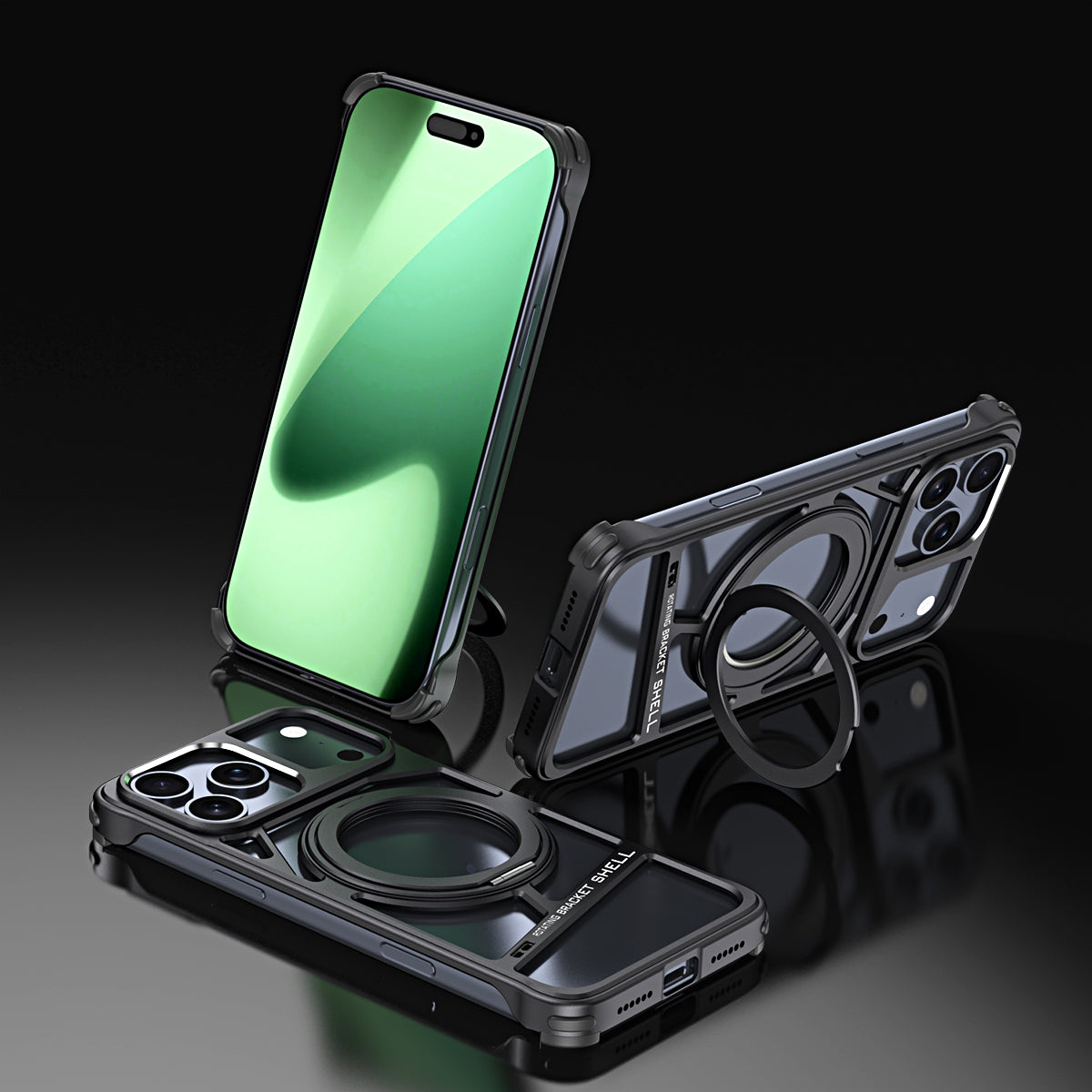 Armor King Top Gun MagSafe Pivot Ring Stand Air Cushion Metal Case Cover