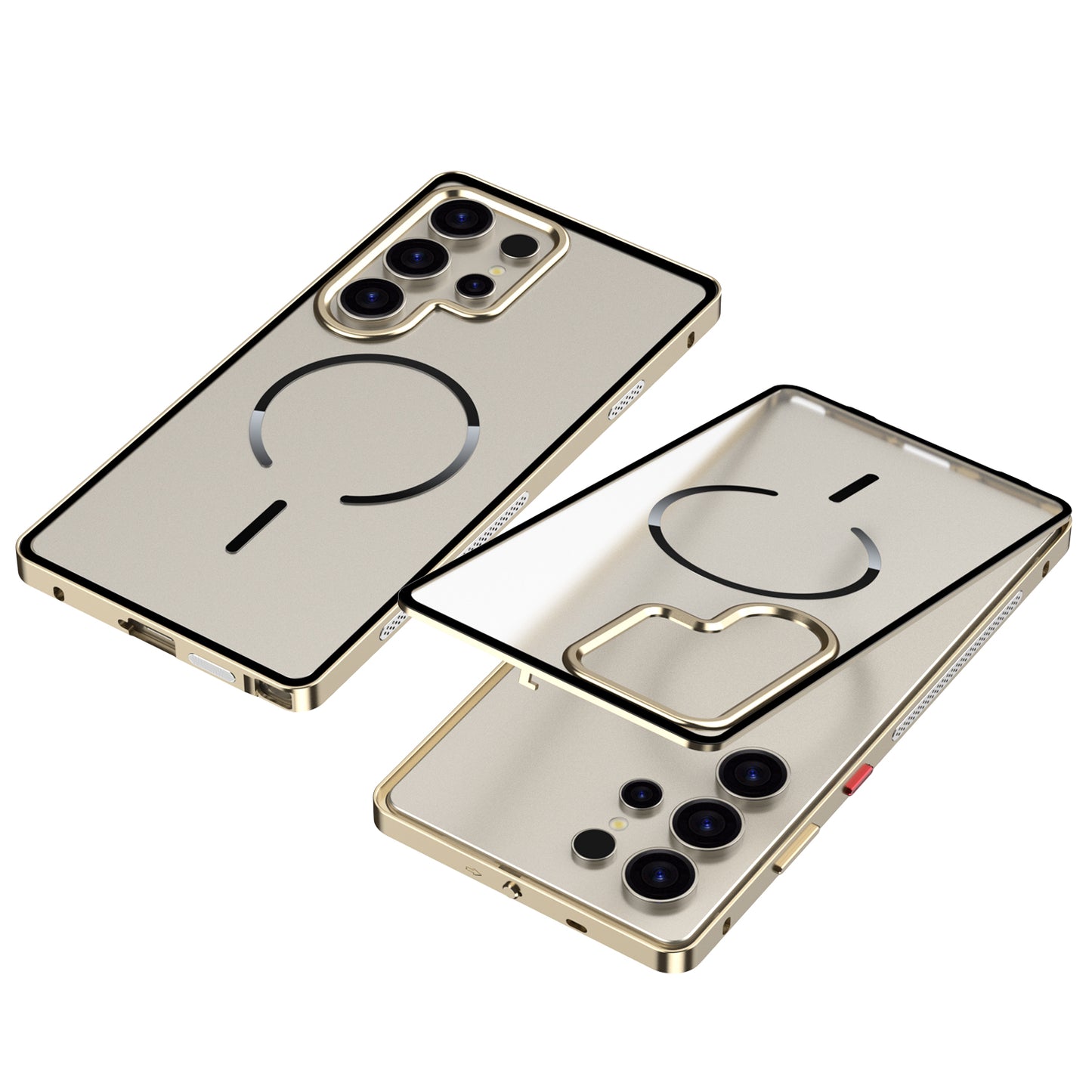 Armor King MagSafe Elastic Buckle Heat Dissipation Metal Bumper Frosted Acrylic Back Case Cover