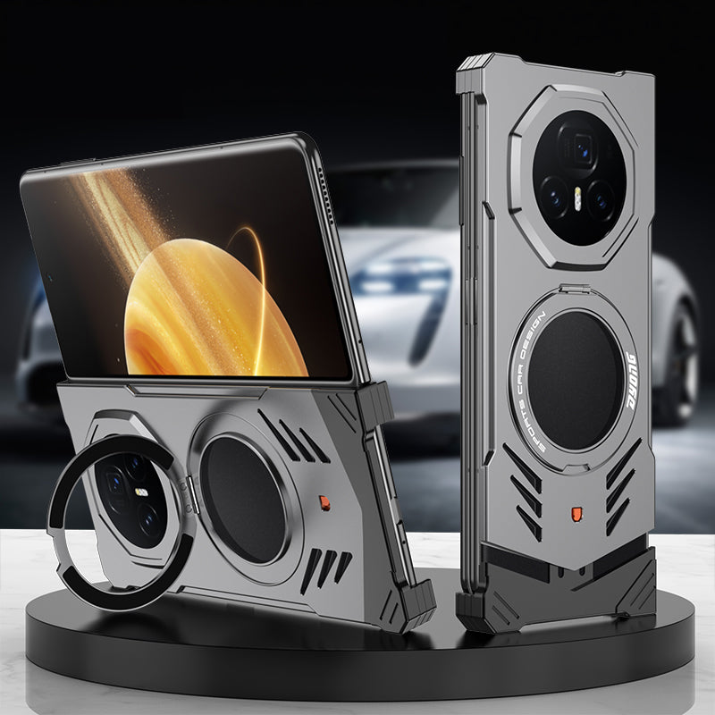 Armor King Supercar MagSafe Pivot Ring Stand Elastic Buckle Frameless Metal Case Cover