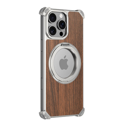 Armor King Yamu MagSafe Pivot Ring Stand Walnut Wood + Metal Case Cover