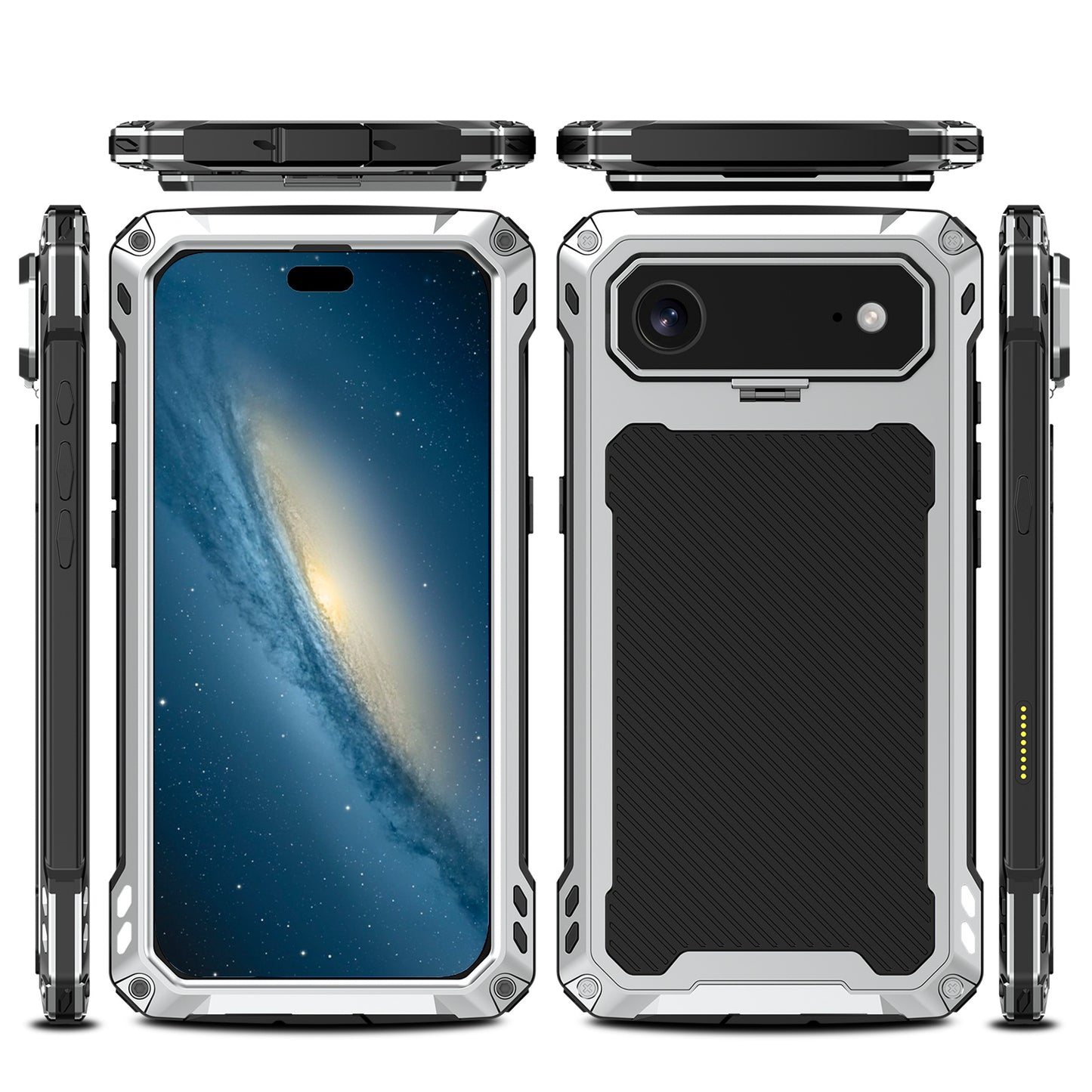 Armor King Silver Shield MagSafe Lens Protector Kickstand Military Heavy Duty Metal Case