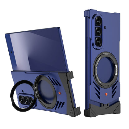 Armor King Supercar MagSafe Pivot Ring Stand Elastic Buckle Frameless Metal Case Cover