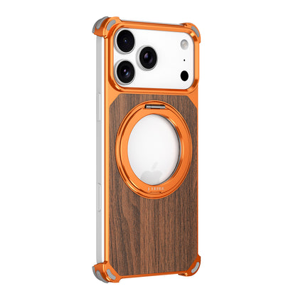 Armor King Yamu MagSafe Pivot Ring Stand Walnut Wood + Metal Case Cover