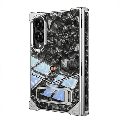 Armor King Hypercar MagSafe Pivot Ring Stand Elastic Buckle Metal+Marble Texture Back Case Cover