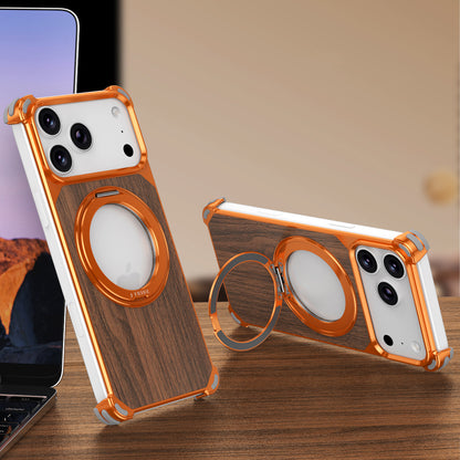 Armor King Yamu MagSafe Pivot Ring Stand Walnut Wood + Metal Case Cover