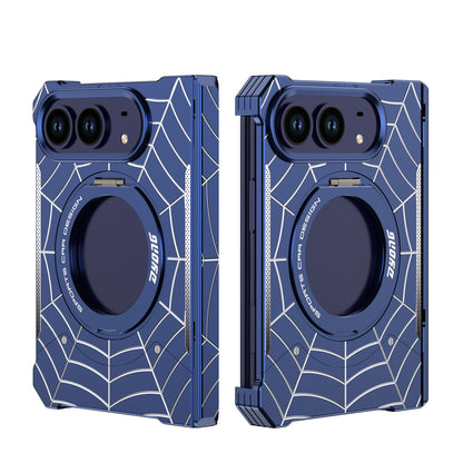 Armor King Spiderweb MagSafe Pivot Ring Stand Shockproof Frameless Metal Case Cover