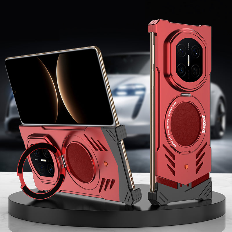 Armor King Supercar MagSafe Pivot Ring Stand Elastic Buckle Frameless Metal Case Cover