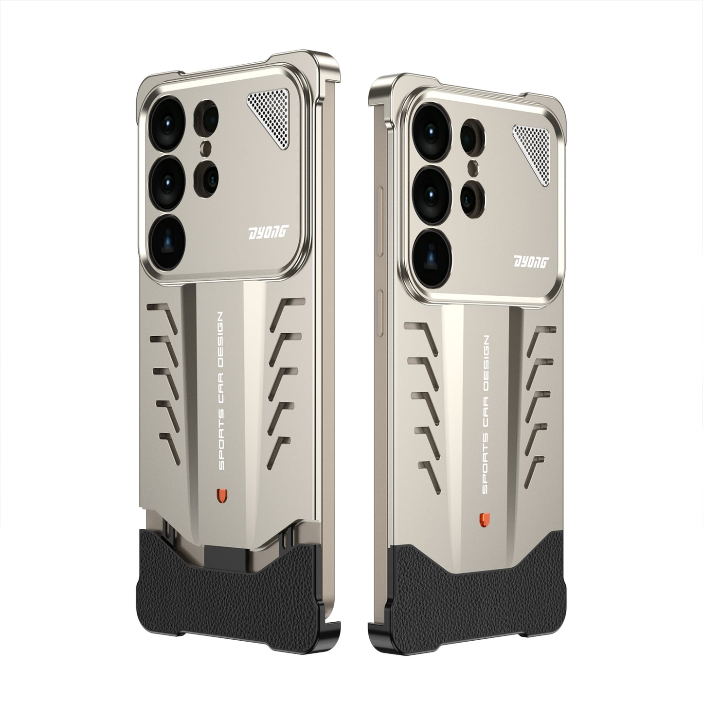 Armor King Sports Car Elastic Buckle Contrast Color Frameless Metal + Leather Case Cover for Android