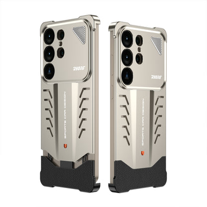 Armor King Sports Car Elastic Buckle Contrast Color Frameless Metal + Leather Case Cover for Android