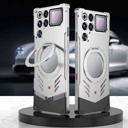 Armor King Supercar MagSafe Pivot Ring Stand Elastic Buckle Frameless Metal Case Cover