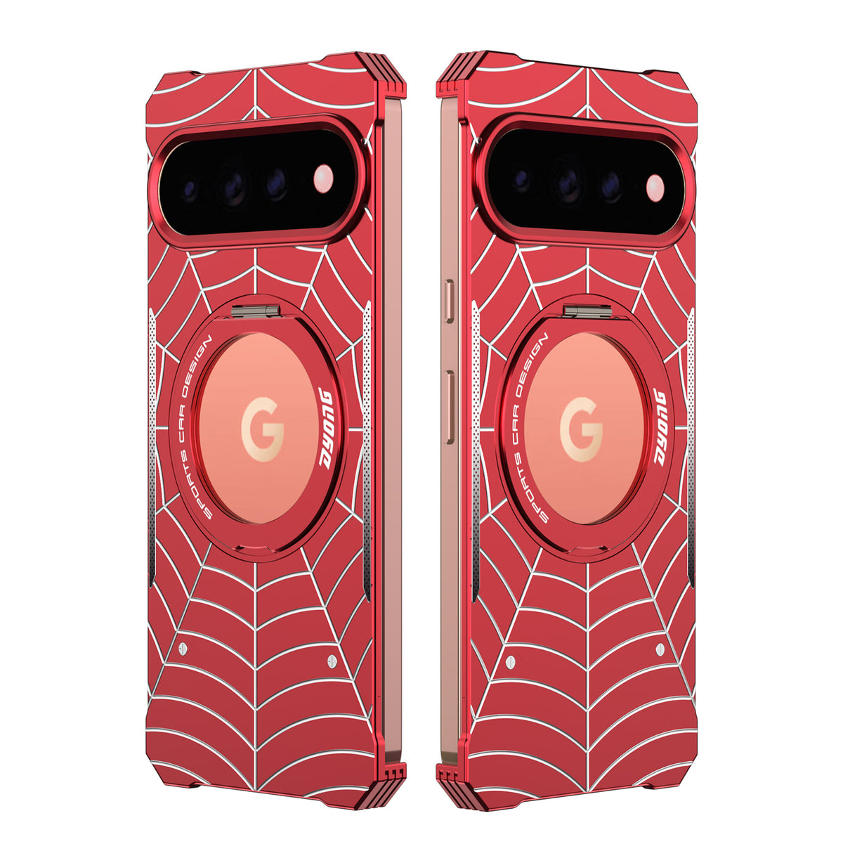 Armor King Spiderweb MagSafe Pivot Ring Stand Shockproof Frameless Metal Case Cover