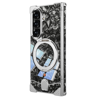 Armor King Hypercar MagSafe Pivot Ring Stand Elastic Buckle Metal+Marble Texture Back Case Cover