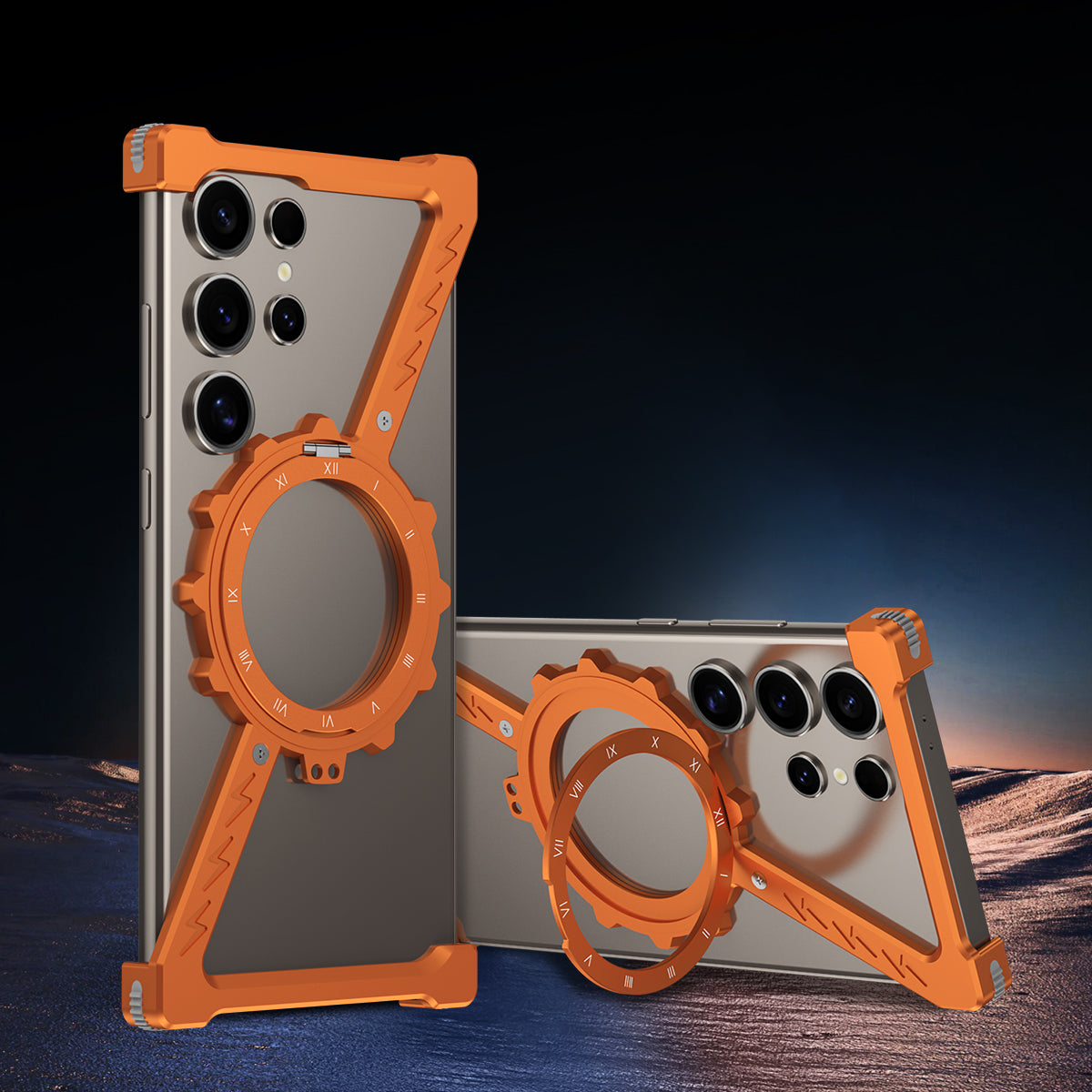 Armor King Z Mechanical Gear MagSafe Pivot Ring Stand Air Cushion Luminous Metal Case Cover