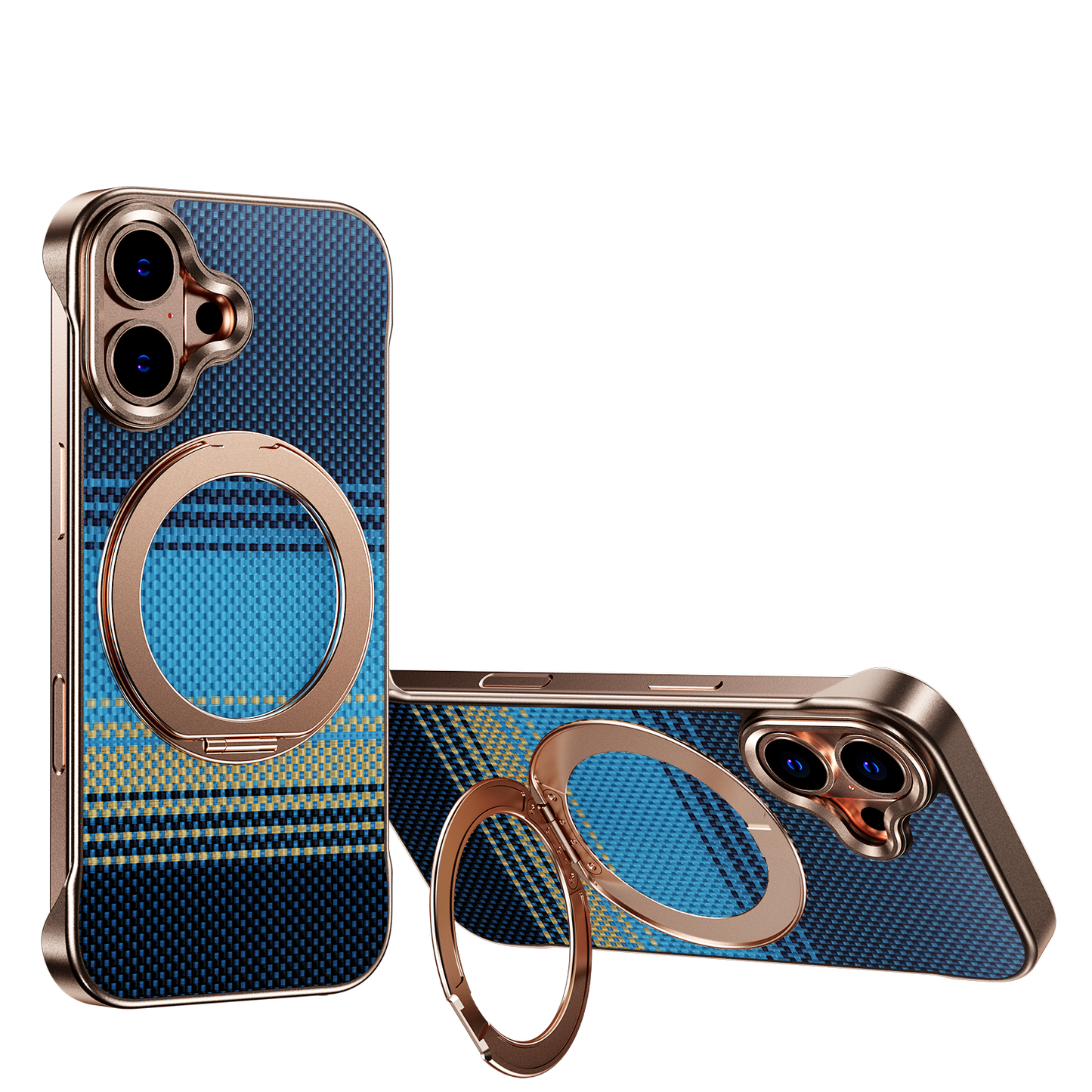 Armor King Bezel-less Aramid Fiber MagSafe Pivot Ring Stand PC Back Case Cover