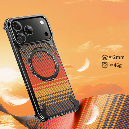 Oatsbasf MagSafe Pivot Ring Stand Air Cushion Artistic Carbon Fiber Texture Back Metal Case Cover