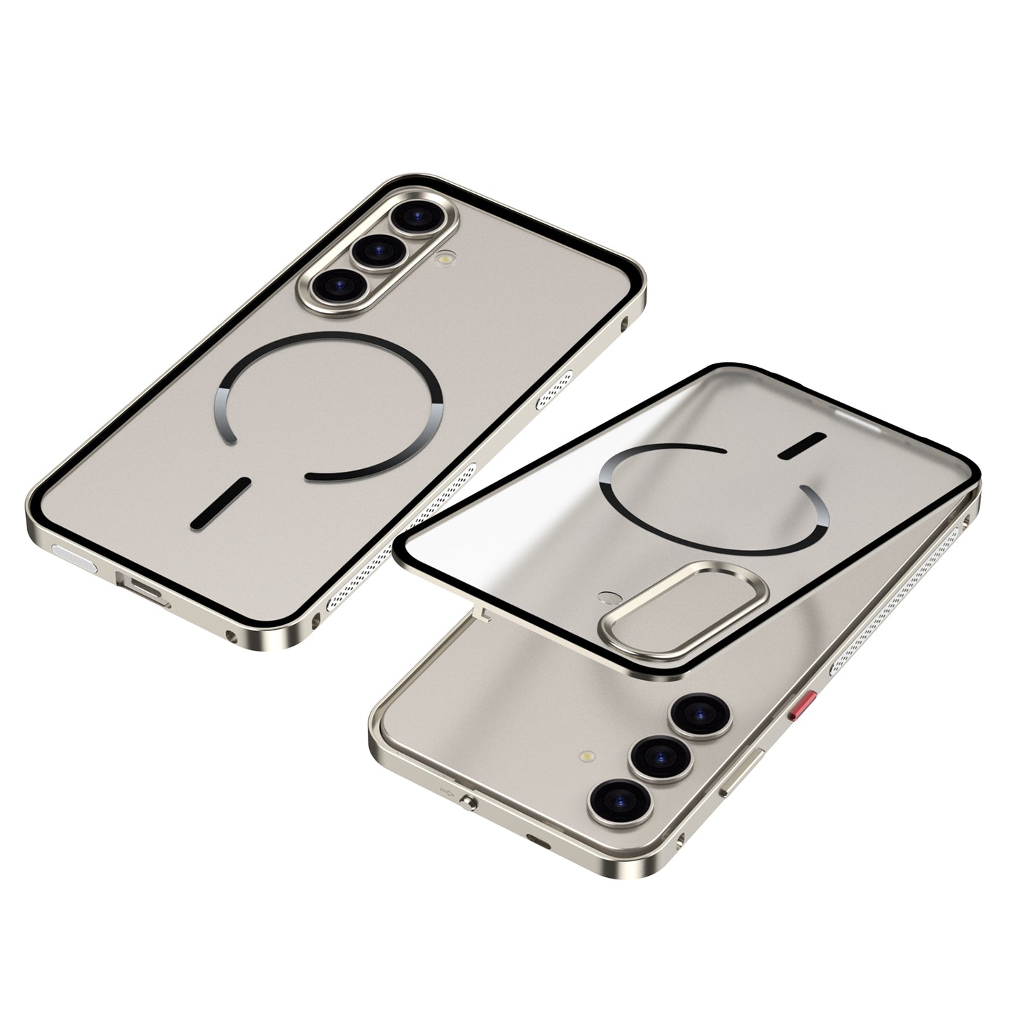 Armor King MagSafe Elastic Buckle Heat Dissipation Metal Bumper Frosted Acrylic Back Case Cover