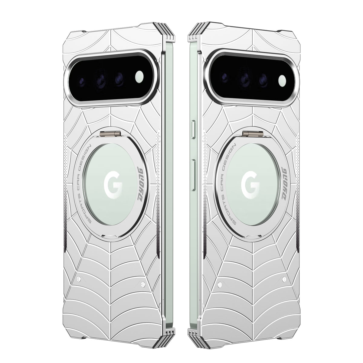 Armor King Spiderweb MagSafe Pivot Ring Stand Shockproof Frameless Metal Case Cover