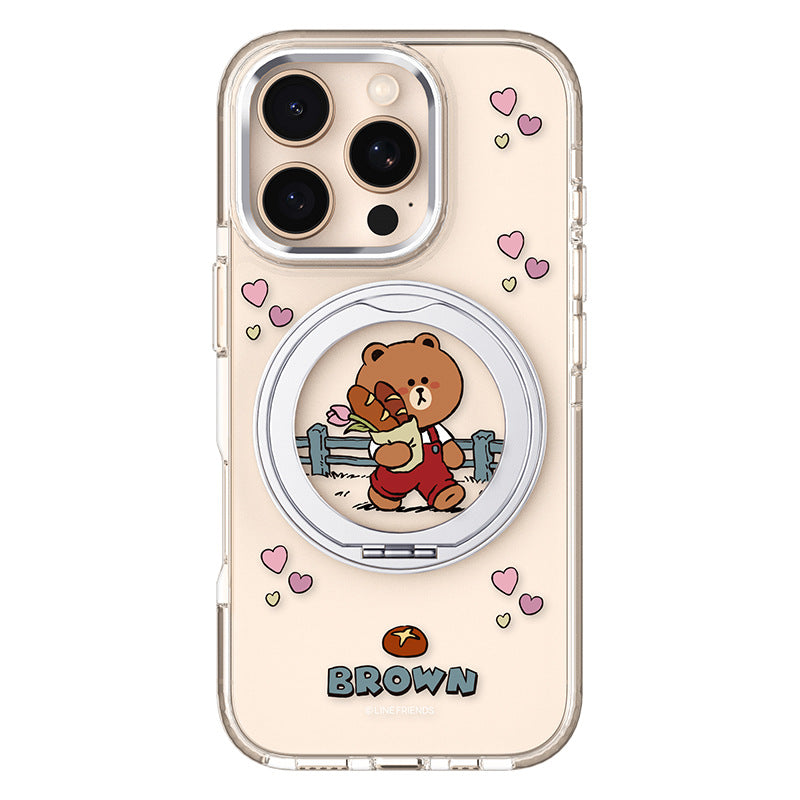 Line Friends MagSafe Pivot Ring Stand Shockproof Transparent Case Cover