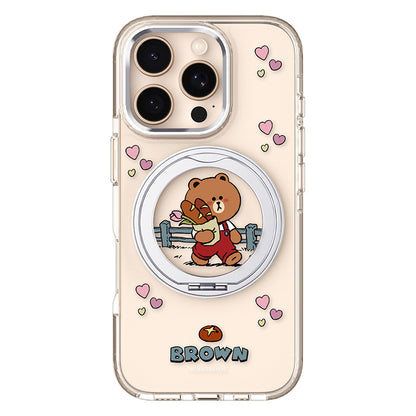 Line Friends MagSafe Pivot Ring Stand Shockproof Transparent Case Cover