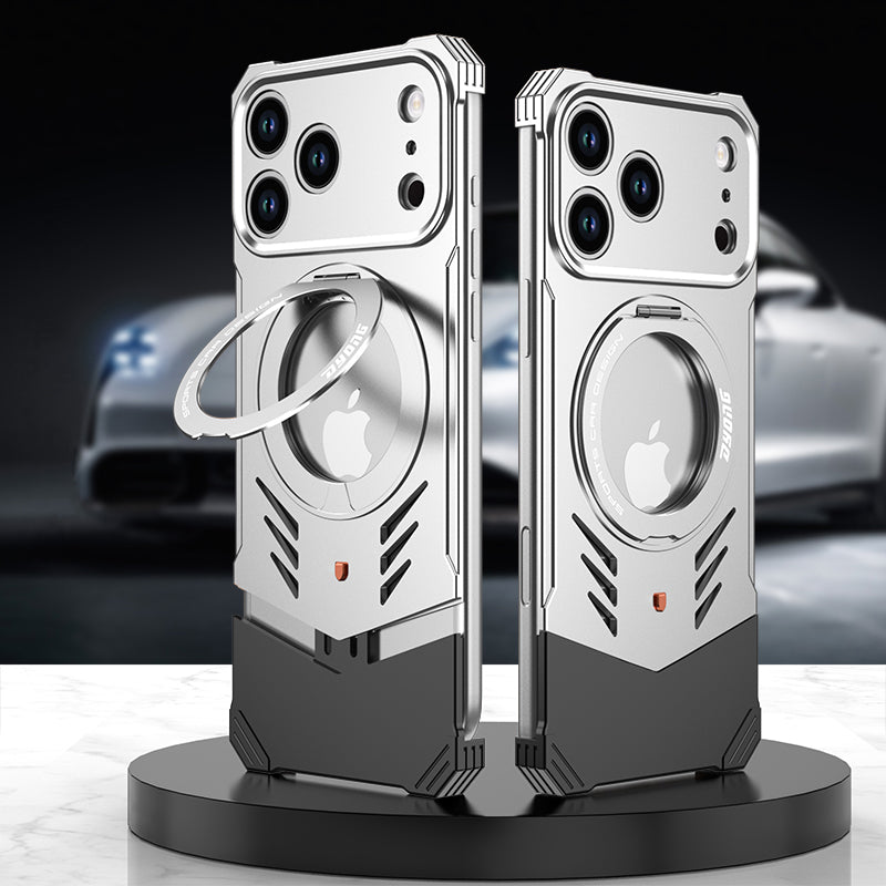 Armor King Supercar MagSafe Pivot Ring Stand Elastic Buckle Frameless Metal Case Cover