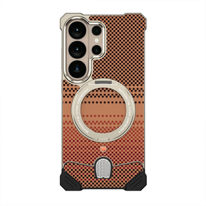 Armor King Hypercar MagSafe Pivot Ring Stand Elastic Buckle Metal+Kevlar Texture Back Case Cover