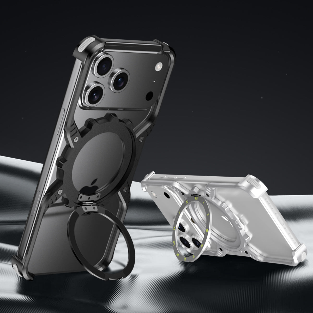 Armor King X Mechanical Gear MagSafe Pivot Ring Stand Air Cushion Luminous Metal Case Cover