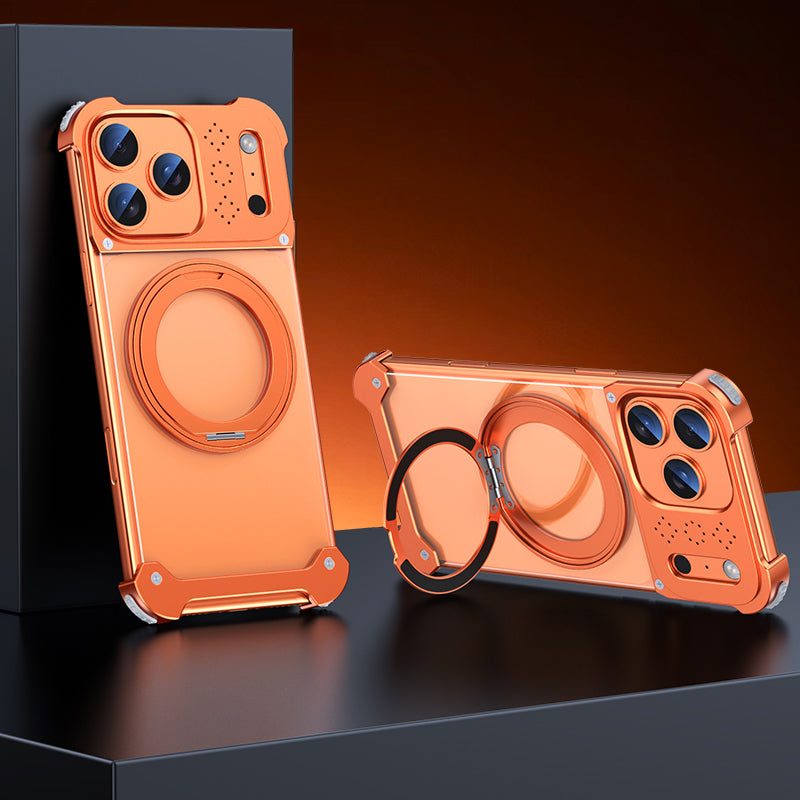 Armor King Sword Shadow MagSafe 360° Pivot Ring Stand Aromatherapy Transparent Metal Case Cover