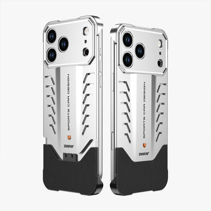 Armor King Sports Car Elastic Buckle Contrast Color Frameless Metal + Leather Case Cover for iPhone