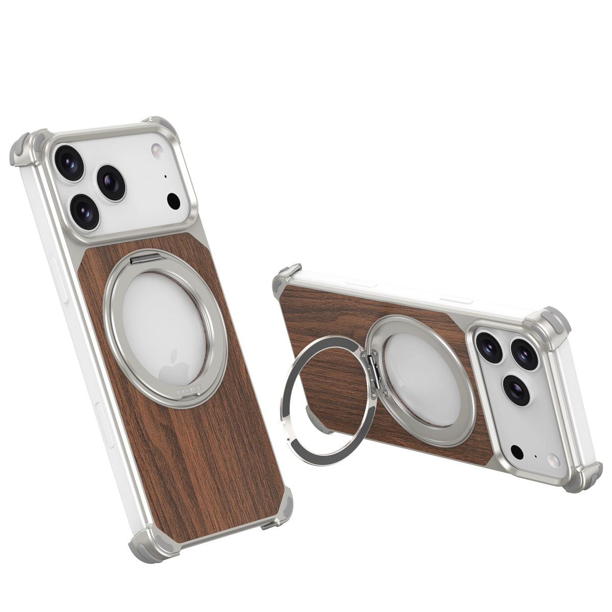 Armor King Yamu MagSafe Pivot Ring Stand Walnut Wood + Metal Case Cover