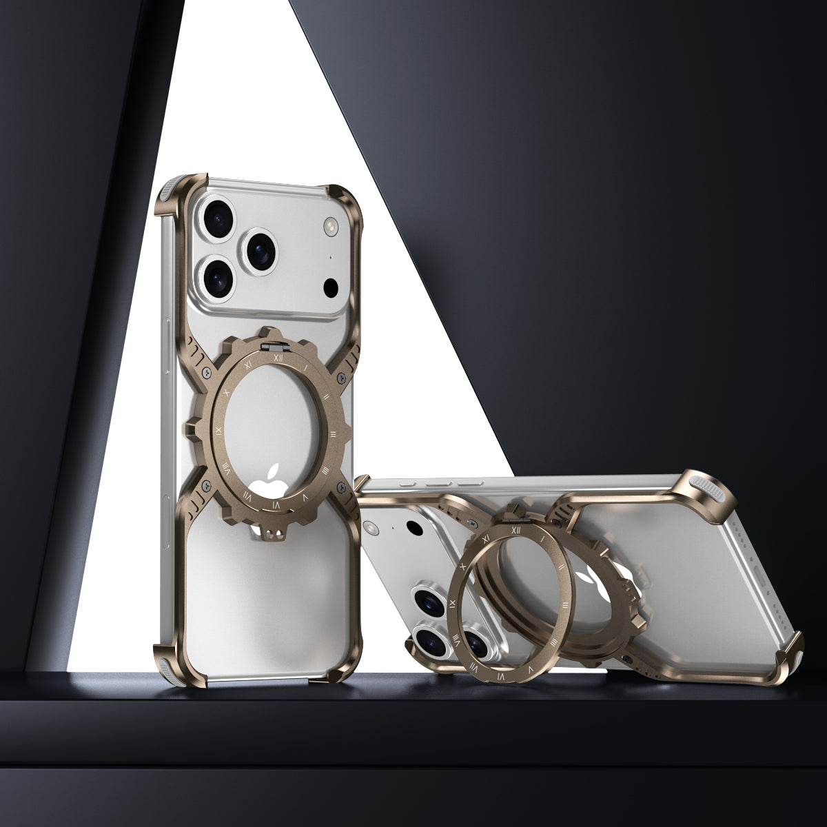 Armor King X Mechanical Gear MagSafe Pivot Ring Stand Air Cushion Luminous Metal Case Cover