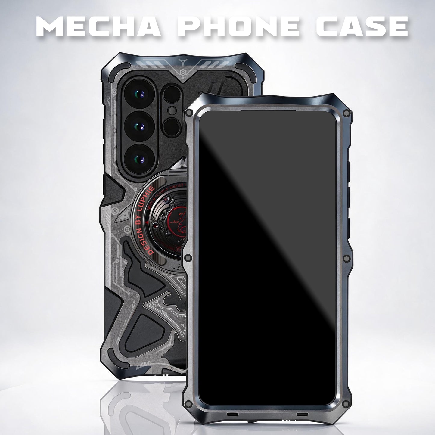 Luphie TS Water-resistant Shockproof Heavy Duty Mecha Metal Case Cover with MagSafe Pivot Ring Stand