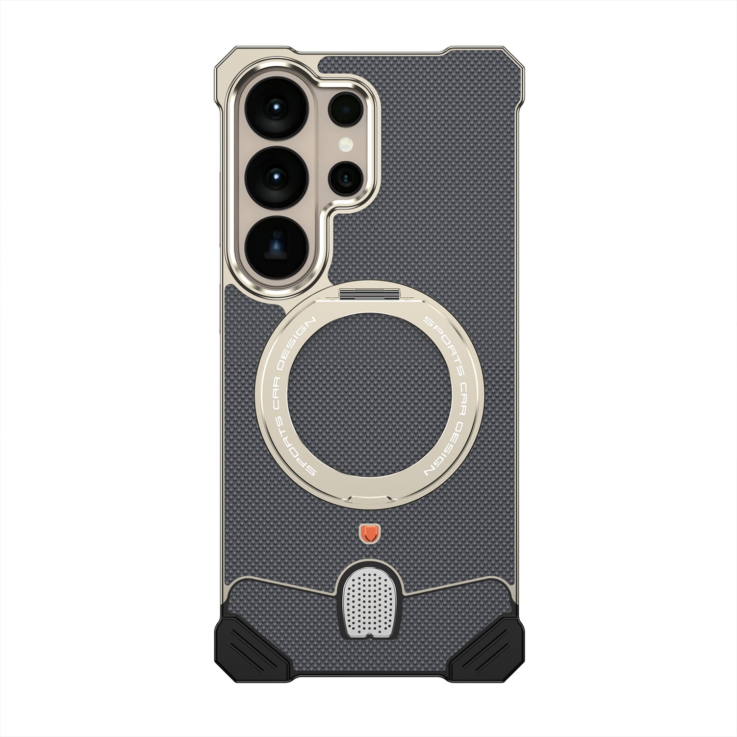 Armor King Hypercar MagSafe Pivot Ring Stand Elastic Buckle Metal+Leather Back Case Cover