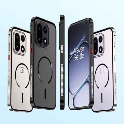 Armor King MagSafe Elastic Buckle Heat Dissipation Metal Bumper Frosted Acrylic Back Case Cover