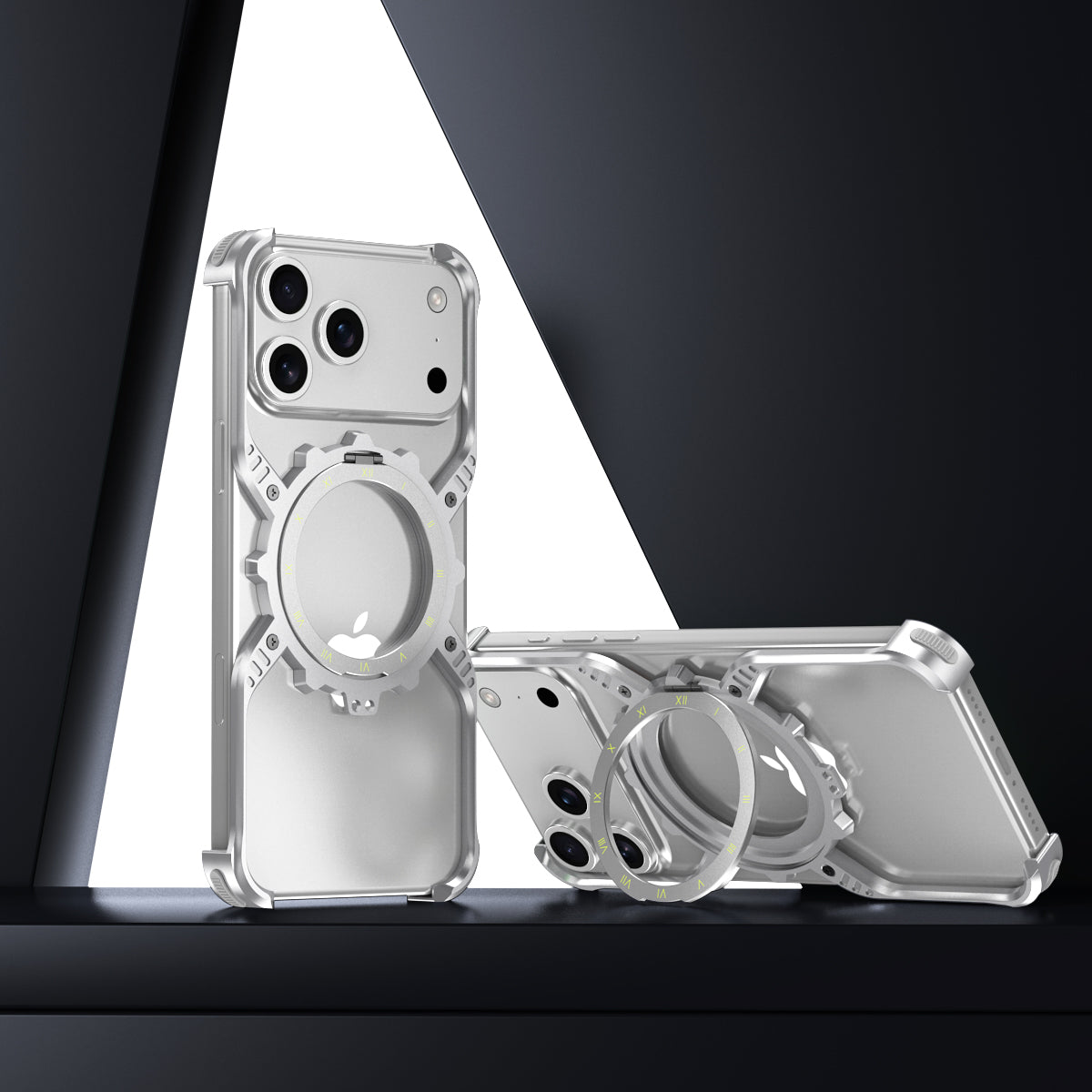 Armor King X Mechanical Gear MagSafe Pivot Ring Stand Air Cushion Luminous Metal Case Cover