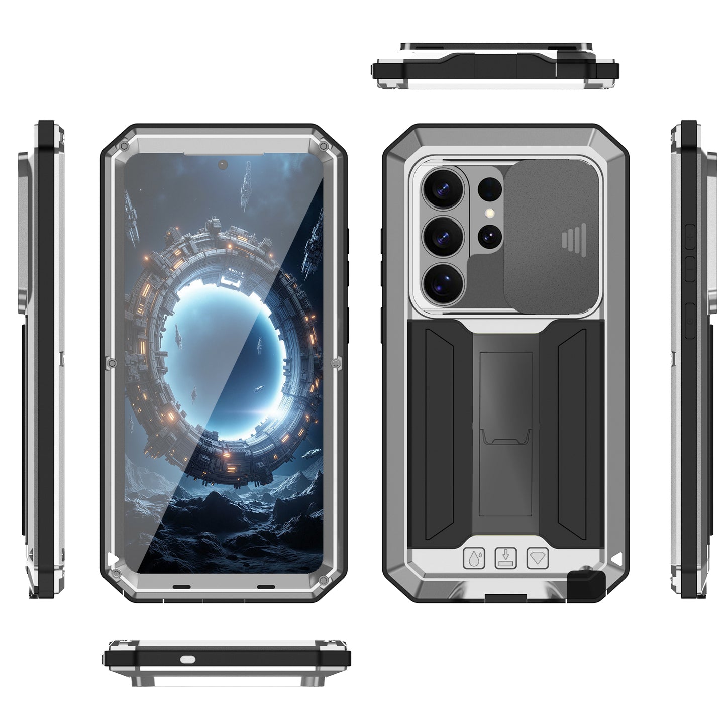 R-Just Kickstand II Lens Protector IP54 Metal Outdoor Military Heavy Duty Case Cover