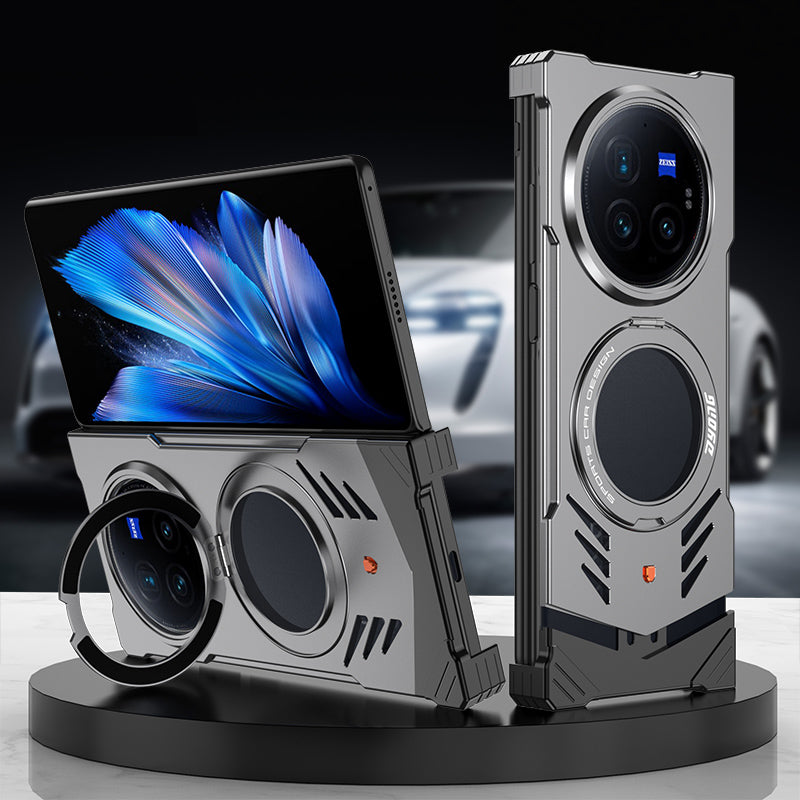 Armor King Supercar MagSafe Pivot Ring Stand Elastic Buckle Frameless Metal Case Cover