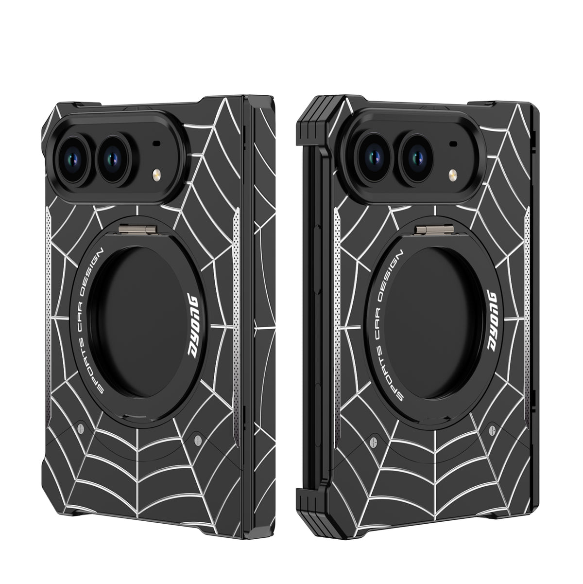 Armor King Spiderweb MagSafe Pivot Ring Stand Shockproof Frameless Metal Case Cover