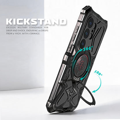 Luphie TS Water-resistant Shockproof Heavy Duty Mecha Metal Case Cover with MagSafe Pivot Ring Stand