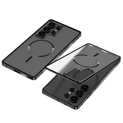 Armor King MagSafe Elastic Buckle Heat Dissipation Metal Bumper Frosted Acrylic Back Case Cover