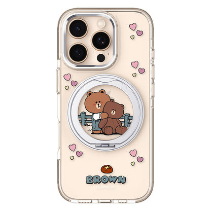 Line Friends MagSafe Pivot Ring Stand Shockproof Transparent Case Cover