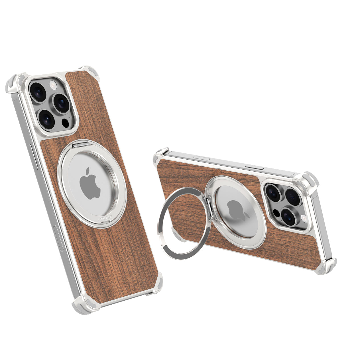 Armor King Yamu MagSafe Pivot Ring Stand Walnut Wood + Metal Case Cover