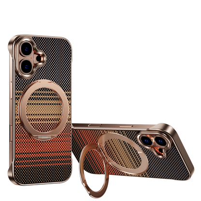 Armor King Bezel-less Aramid Fiber MagSafe Pivot Ring Stand PC Back Case Cover