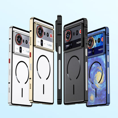 Armor King MagSafe Elastic Buckle Heat Dissipation Metal Bumper Frosted Acrylic Back Case Cover