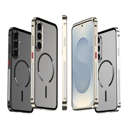 Armor King MagSafe Elastic Buckle Heat Dissipation Metal Bumper Frosted Acrylic Back Case Cover