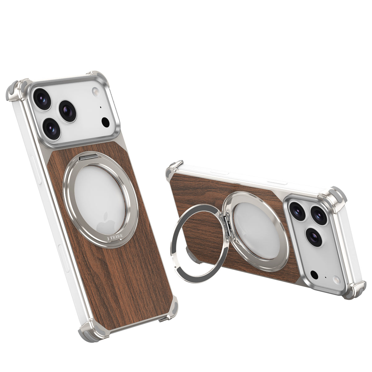 Armor King Yamu MagSafe Pivot Ring Stand Walnut Wood + Metal Case Cover
