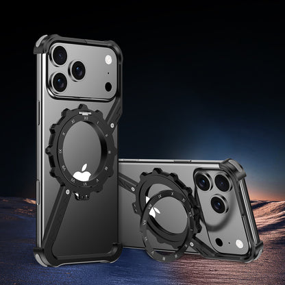 Armor King Z Mechanical Gear MagSafe Pivot Ring Stand Air Cushion Luminous Metal Case Cover