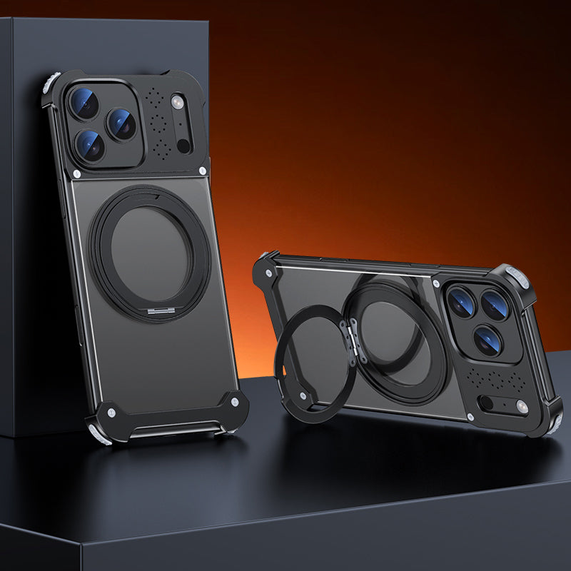 Armor King Sword Shadow MagSafe 360° Pivot Ring Stand Aromatherapy Transparent Metal Case Cover