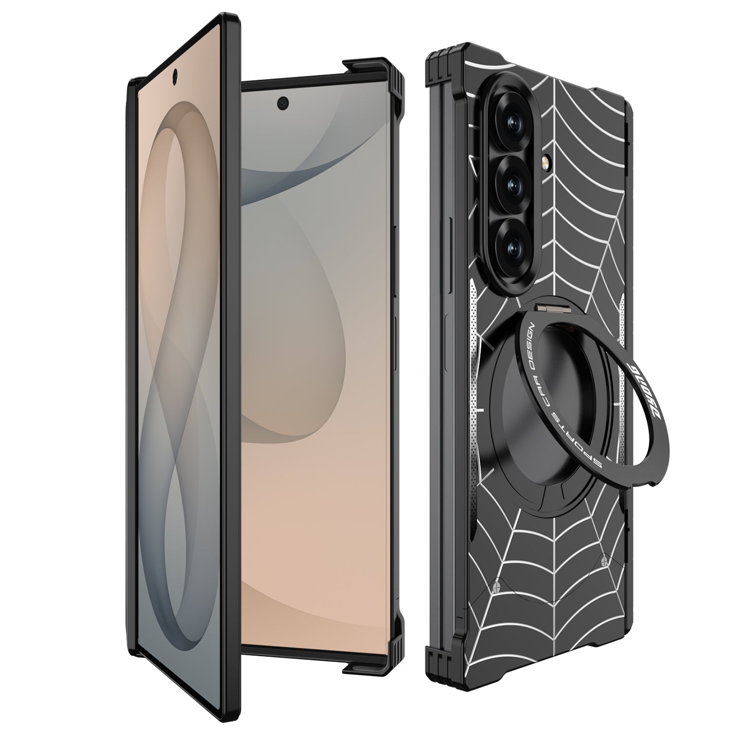 Armor King Spiderweb MagSafe Pivot Ring Stand Shockproof Frameless Metal Case Cover
