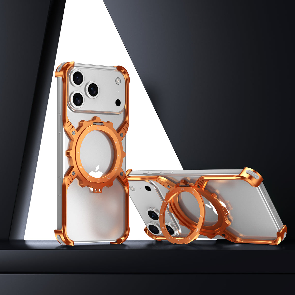 Armor King X Mechanical Gear MagSafe Pivot Ring Stand Air Cushion Luminous Metal Case Cover