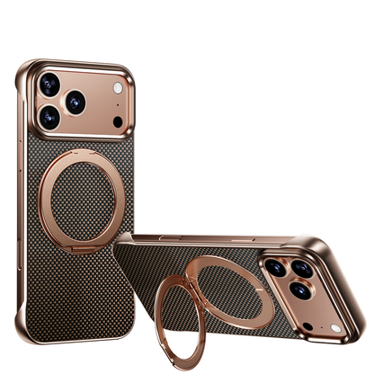 Armor King Bezel-less Aramid Fiber MagSafe Pivot Ring Stand PC Back Case Cover